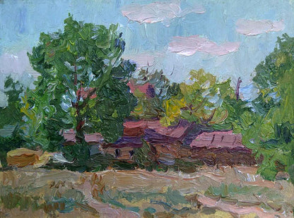 Vibrant impressionist oil painting of rural life by Yury Konovalov