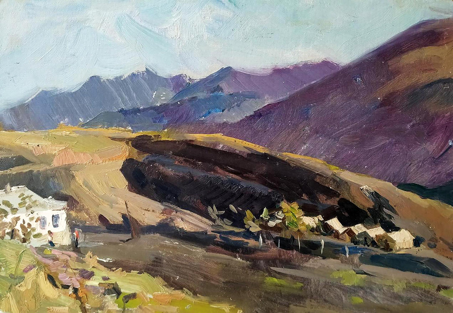 Vibrant impressionistic oil painting Houses in the Valley by Oleksandr Andreev