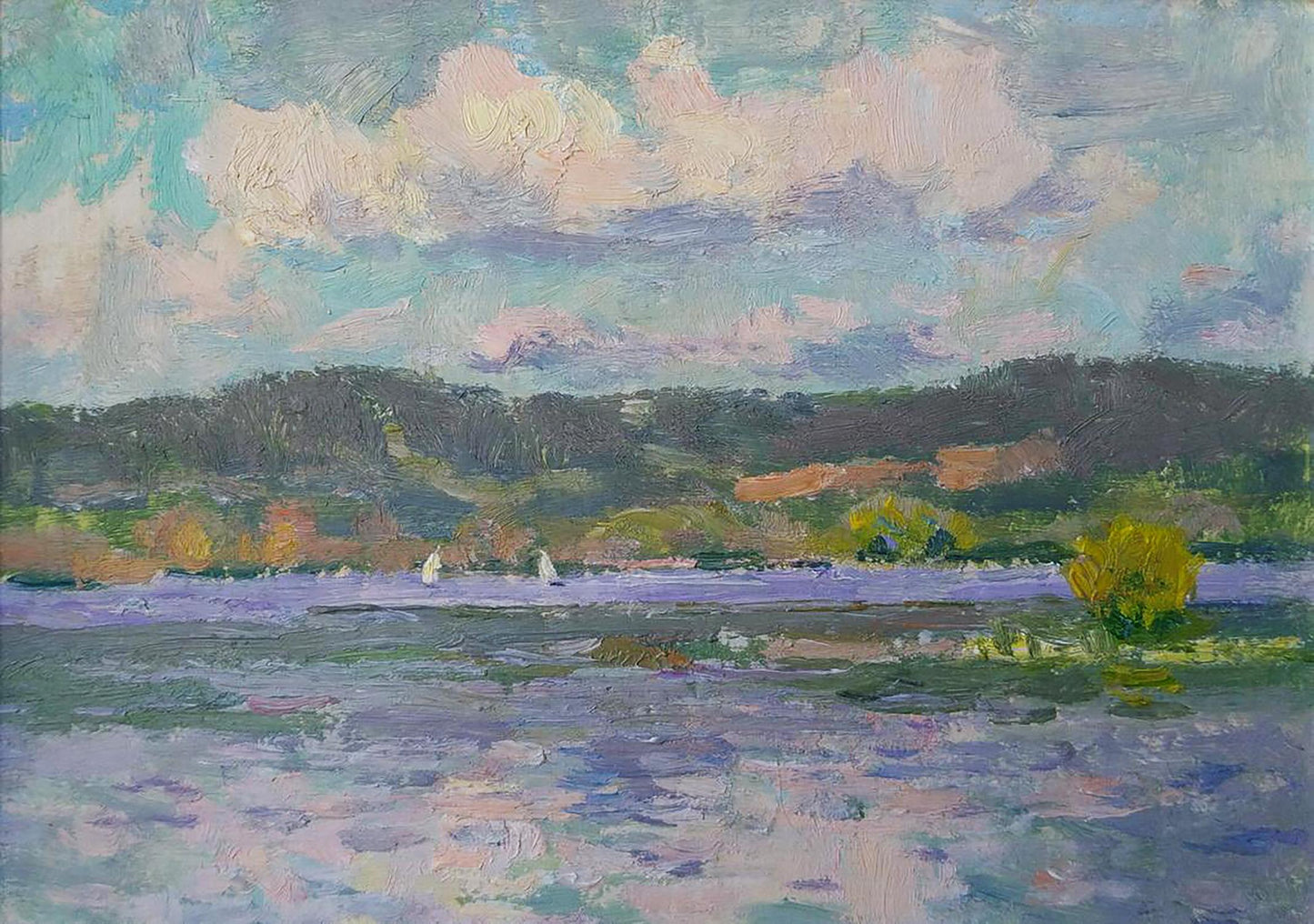 Serene impressionist oil painting of Reservoir by Yury Konovalov