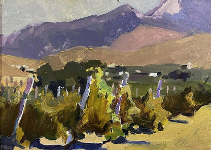 Oil painting Vineyards by Oleksandr Andreev: impressionistic mountains