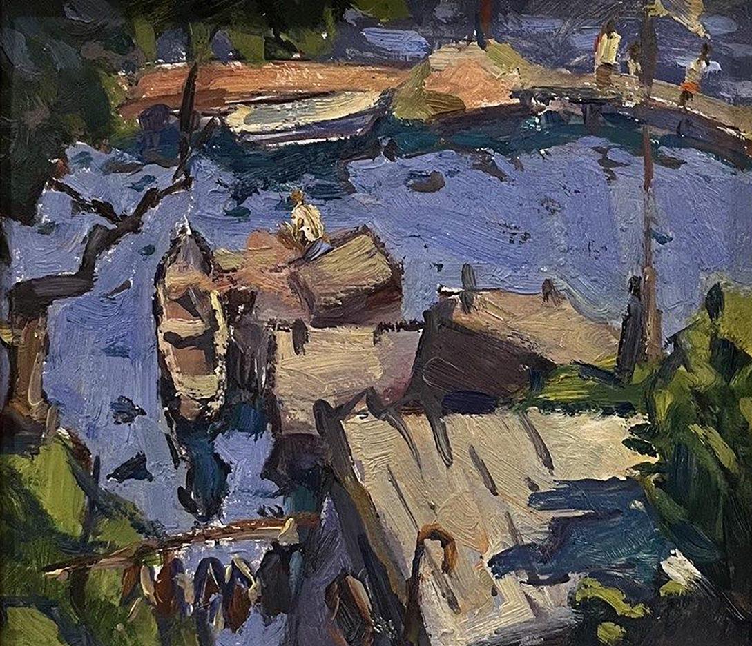 Vibrant impressionist oil painting City pier by Oleksandr Andreev