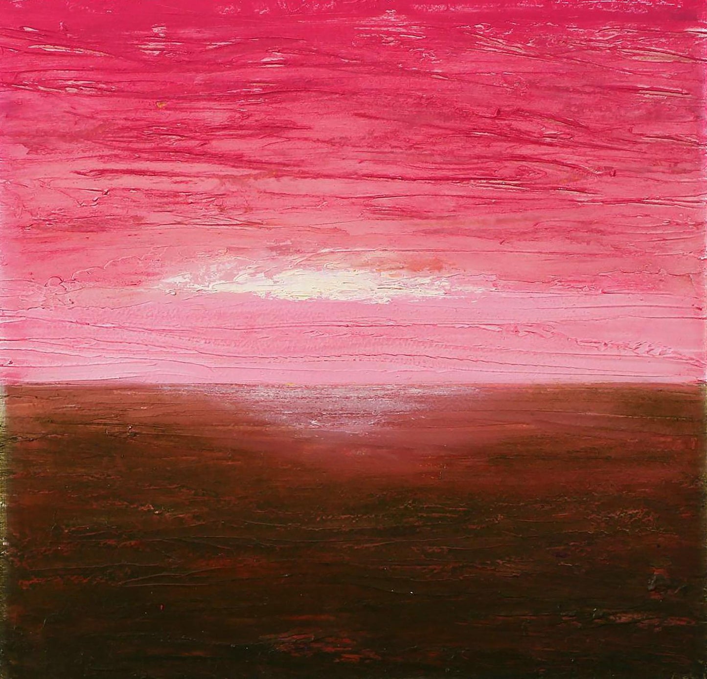 Oil painting Sunrise by Andriy Klishyn: pink-red gradient sky to brown horizon