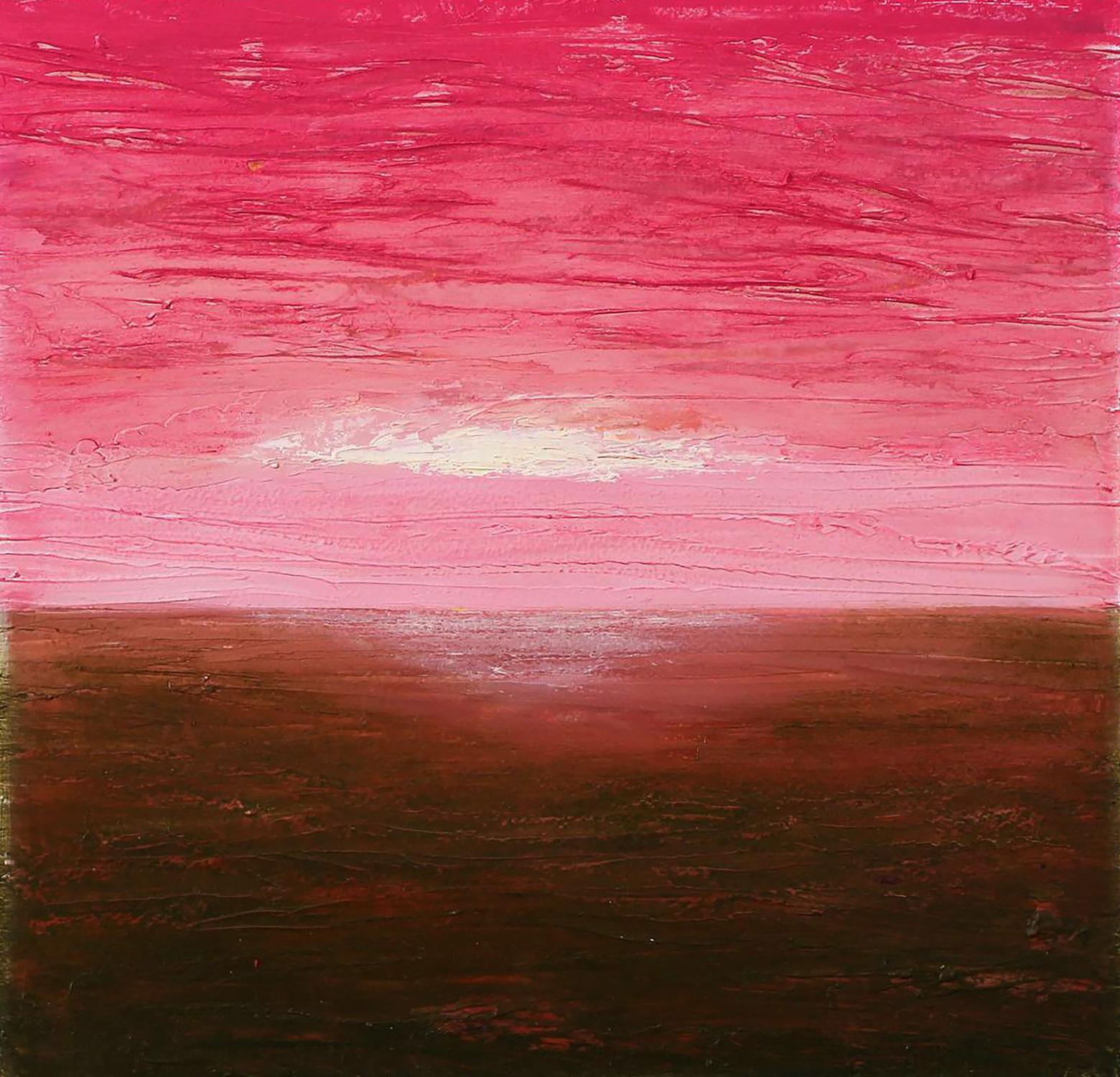 Oil painting Sunrise by Andriy Klishyn: pink-red gradient sky to brown horizon