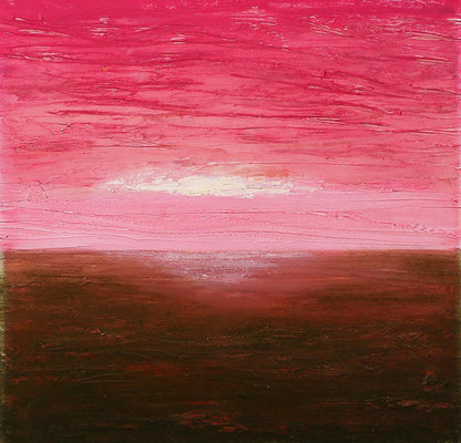 Oil painting Sunrise by Andriy Klishyn: pink-red gradient sky to brown horizon