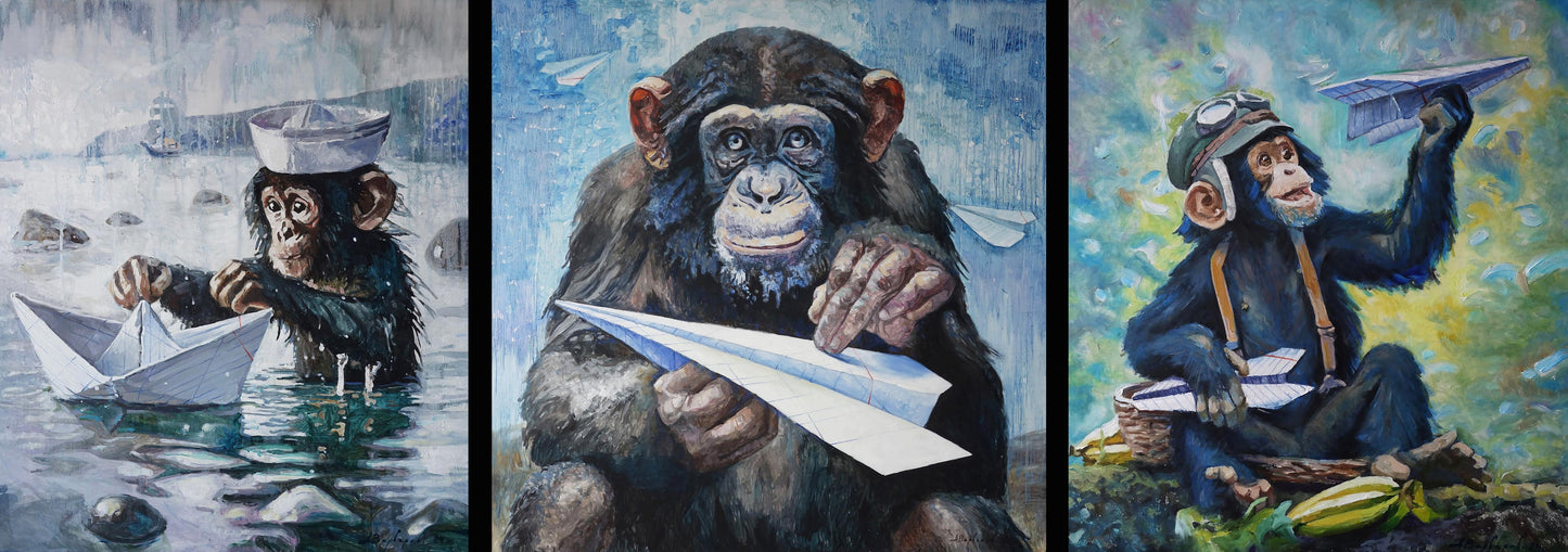 Oil painting Portrait of little monkeys Anatoly Varvarov