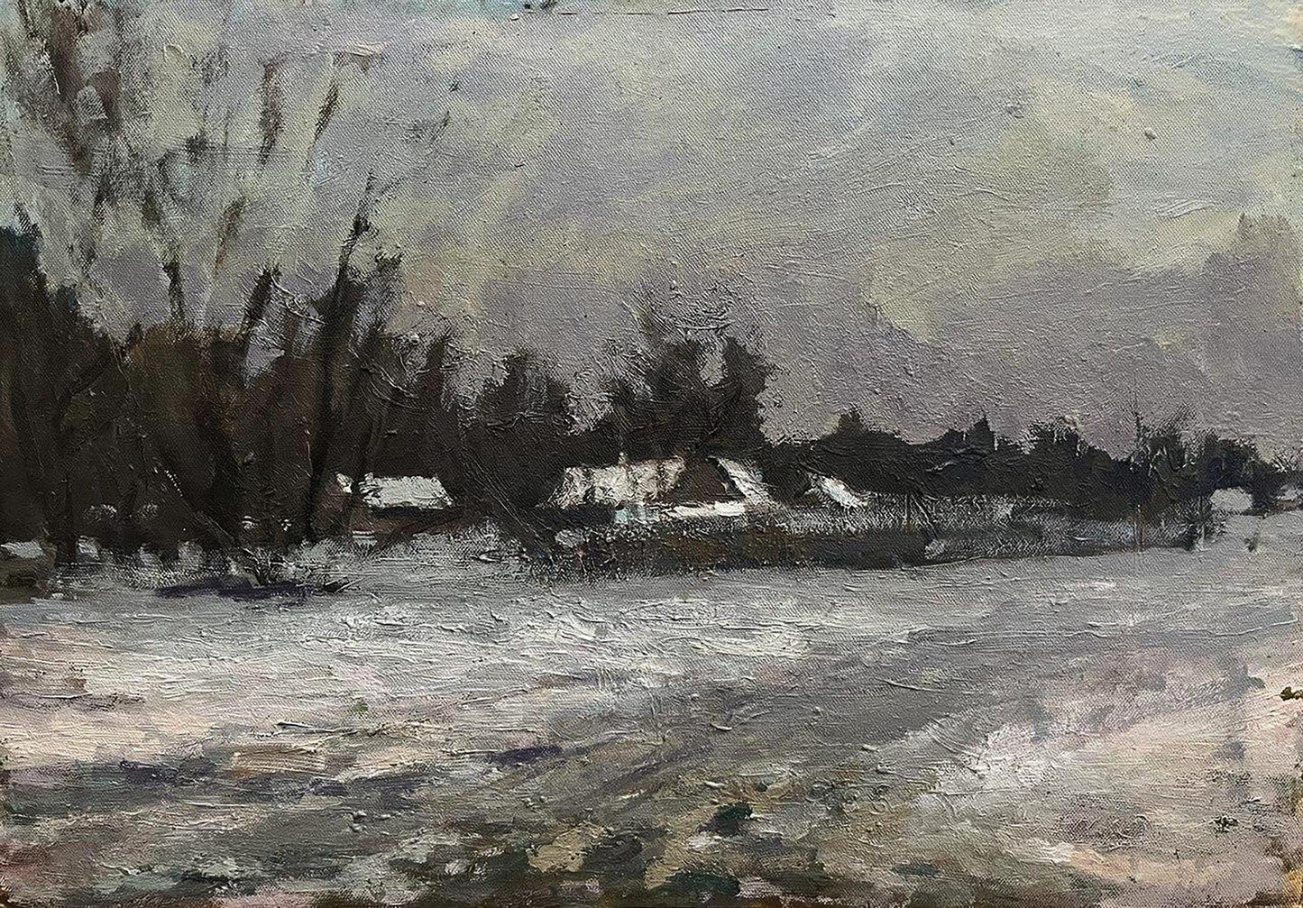 Oil painting After the winter snowstorm by Volodymyr Pashchenko snowy scene