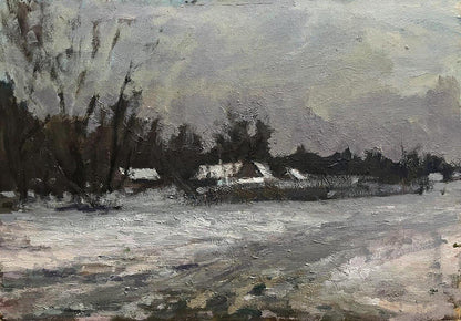 Oil painting After the winter snowstorm by Volodymyr Pashchenko snowy scene