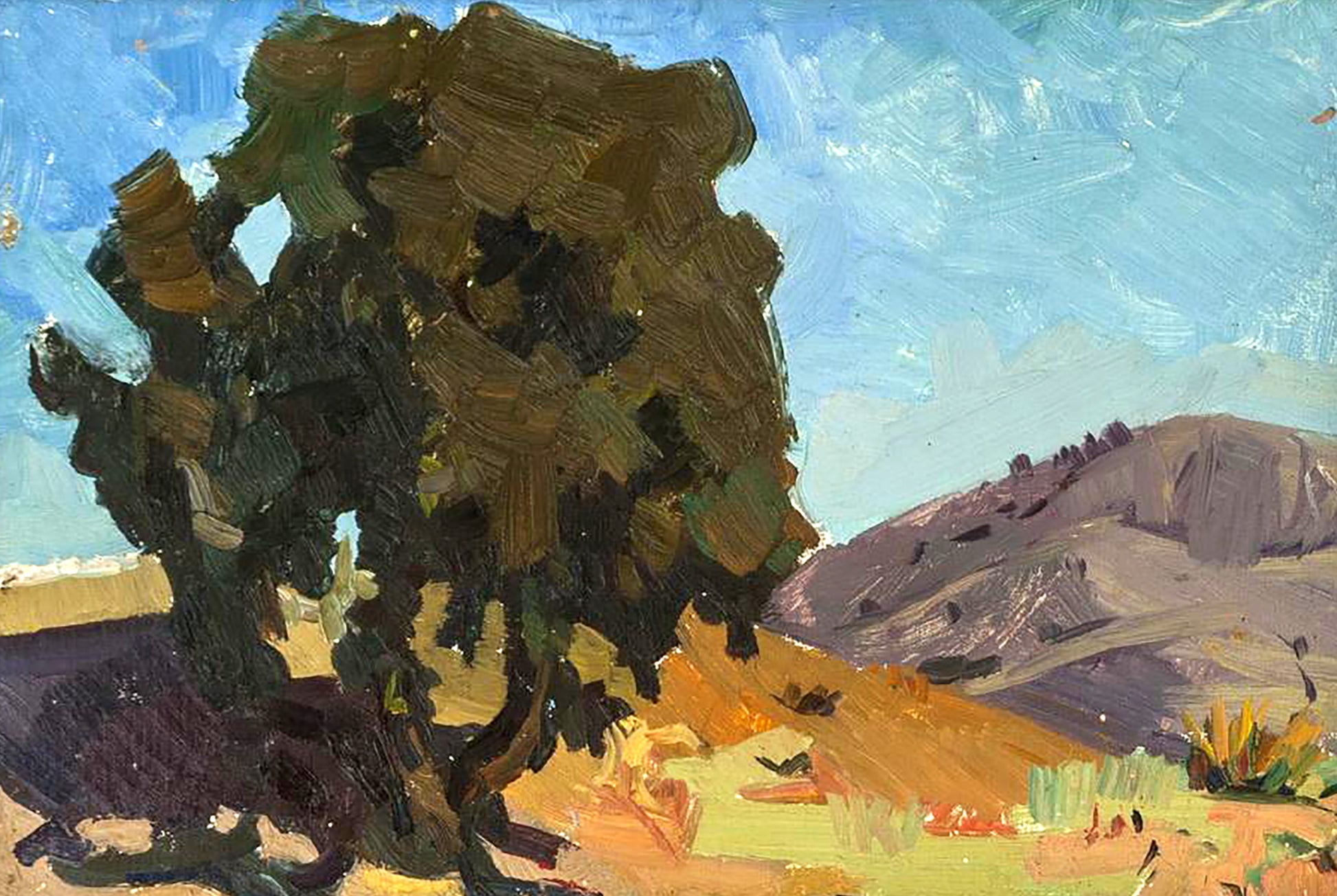 Oil painting In the Mountains by Oleksandr Andreev textured tree landscape