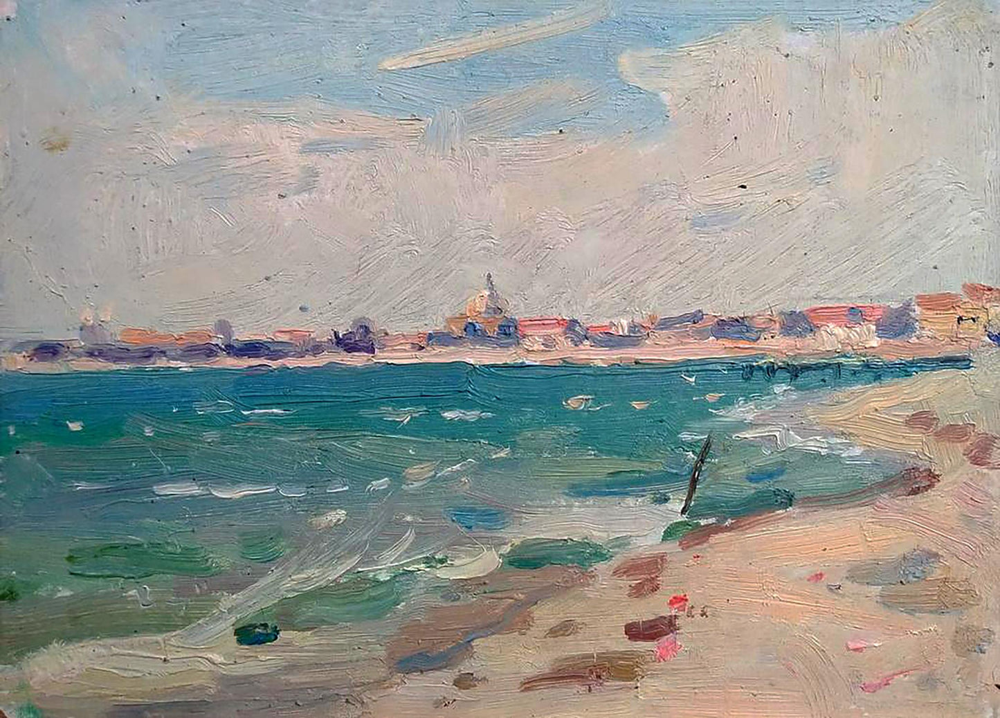 Textured impressionist oil painting of sea shores by Yury Konovalov