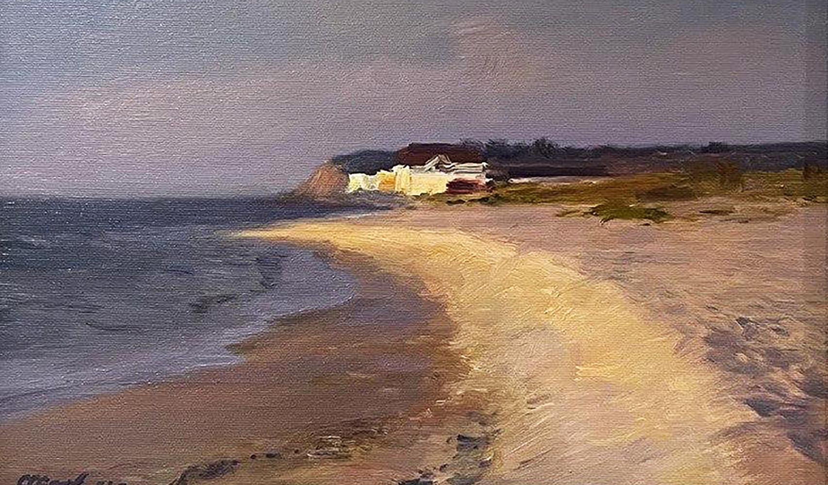 Oil painting of Black Sea coast by Sergey Sergeev: serene beach and cliffs