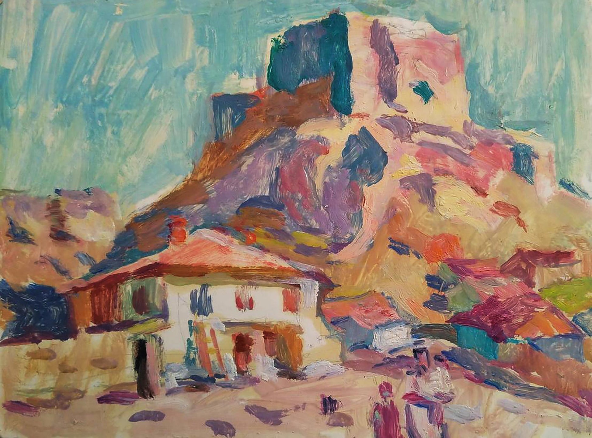 Vibrant impressionistic oil painting of Central Asia village by Yury Konovalov