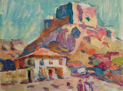 Vibrant impressionistic oil painting of Central Asia village by Yury Konovalov