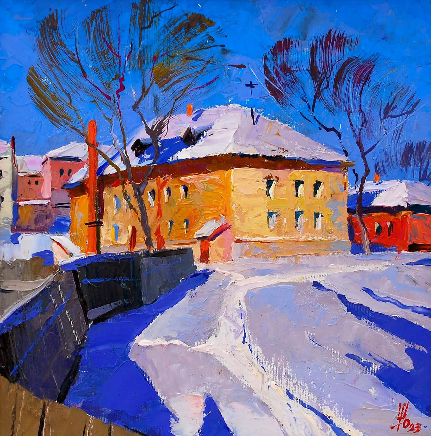 Vibrant impressionistic oil painting It was snowing by Egor Shvachunov
