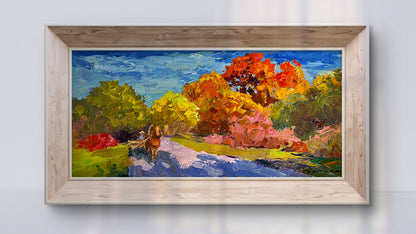 Oil painting Golden Autumn by Boris Serdyuk in light wood frame