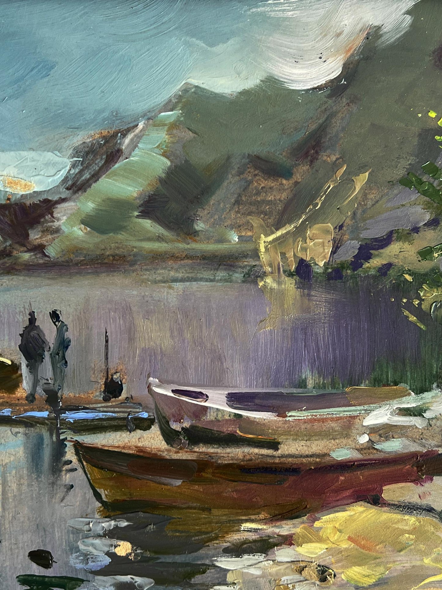 Oil painting of rustic rowboat on seashore by Yuriy Suprunchuk