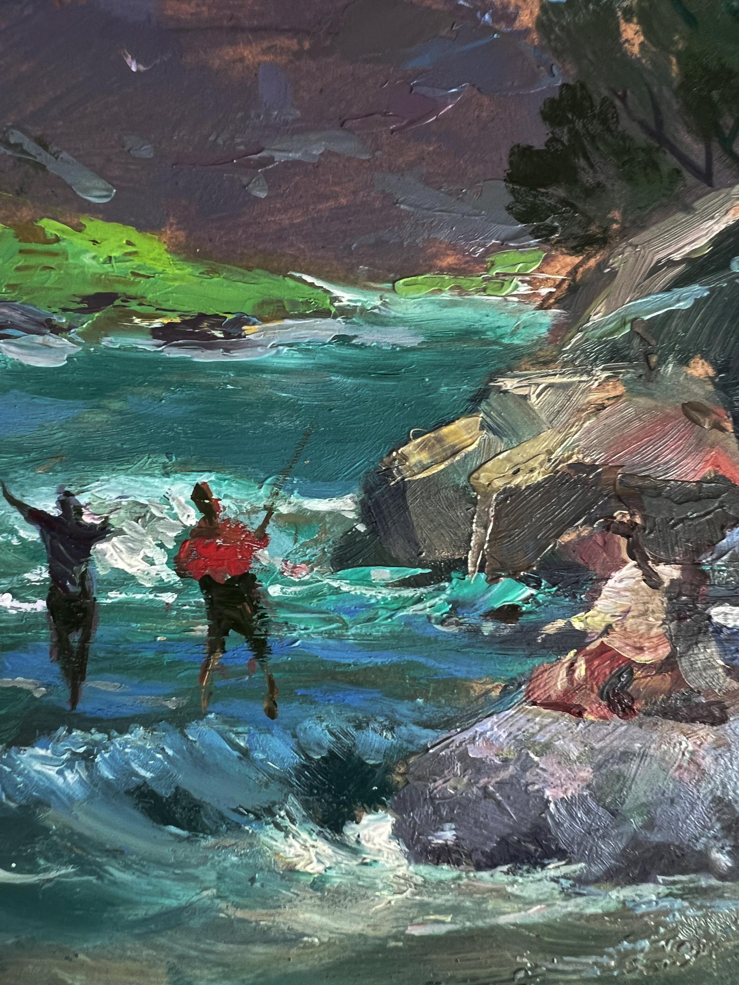 Oil painting of vibrant turquoise river in mountains by Yuriy Suprunchuk