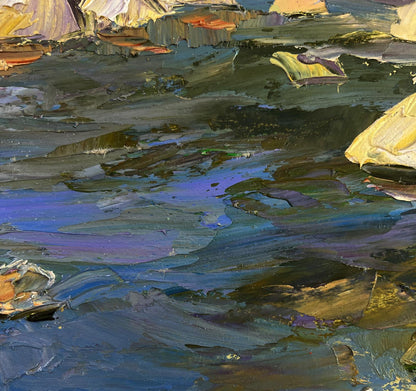 Oil painting Silent Whispers Between Green Shores by Boris Serdyuk