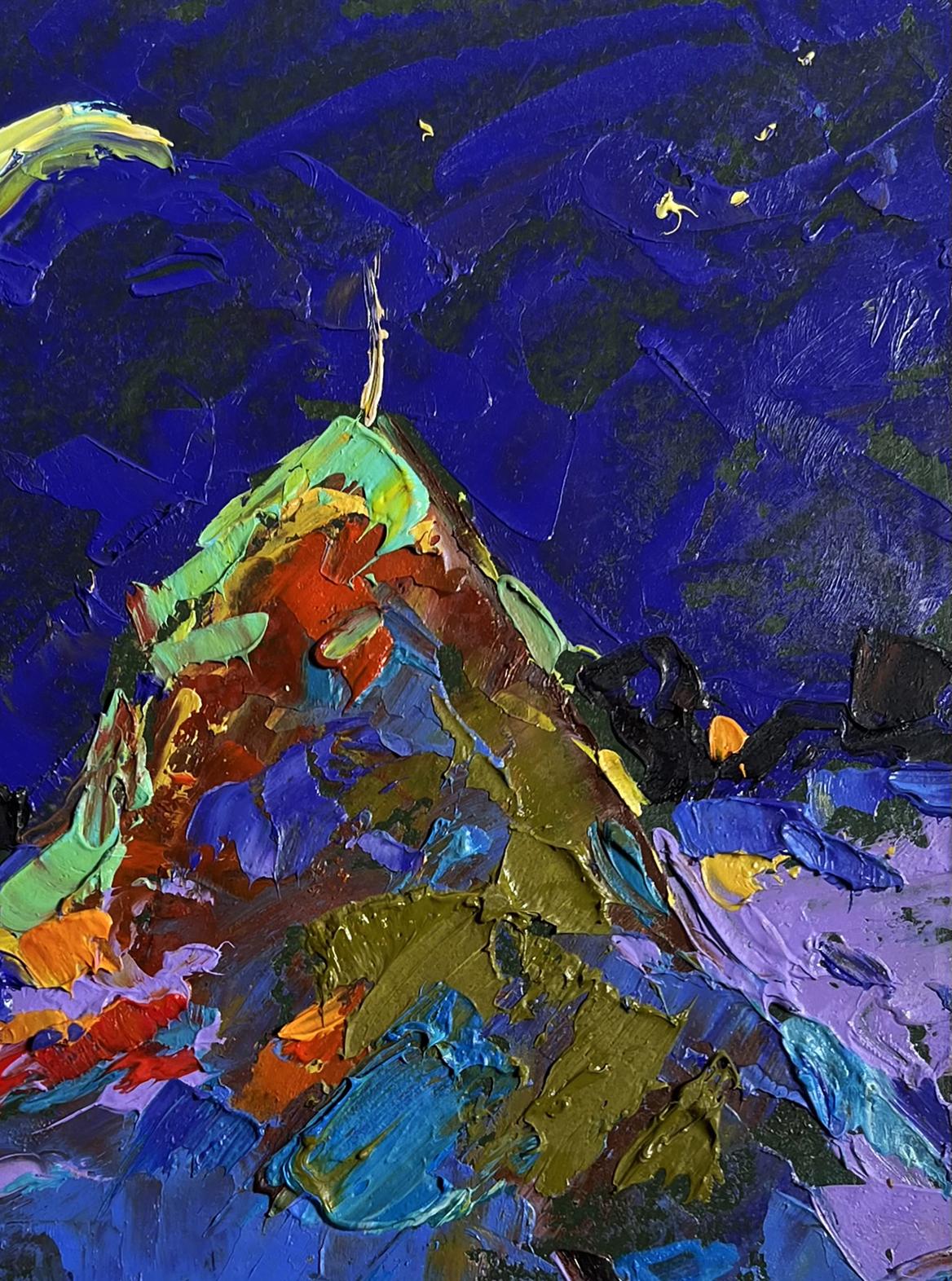 Oil painting Moonlit Night in the Field by Oleksiy Ivanyuk vibrant impressionist mountains