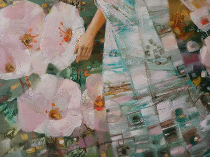 Abstract oil painting Spring flowers by Anatoly Tarabanov with pink blossoms