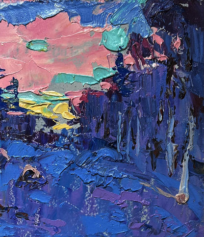 Oil painting Frosty winter evening by Oleksiy Ivanyuk vibrant textured abstract