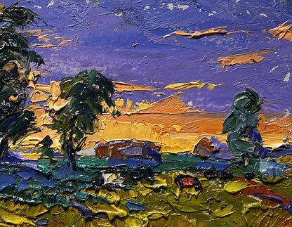 Vibrant impressionist oil painting The Day Passes with a Yellow Sunset by Oleksiy Ivanyuk