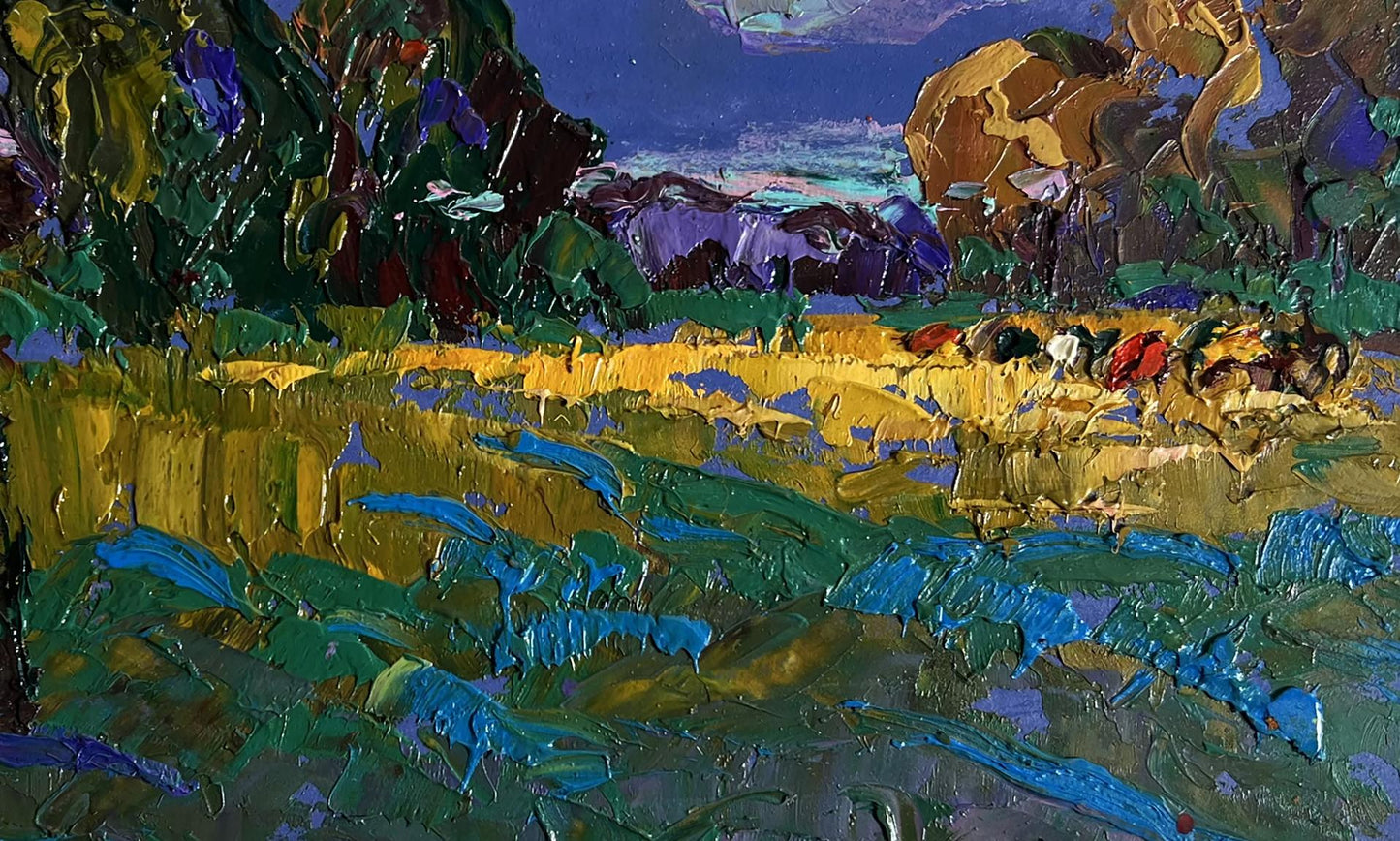 Vibrant impressionist oil painting Evening rays of the sun by Oksana Ivanyuk