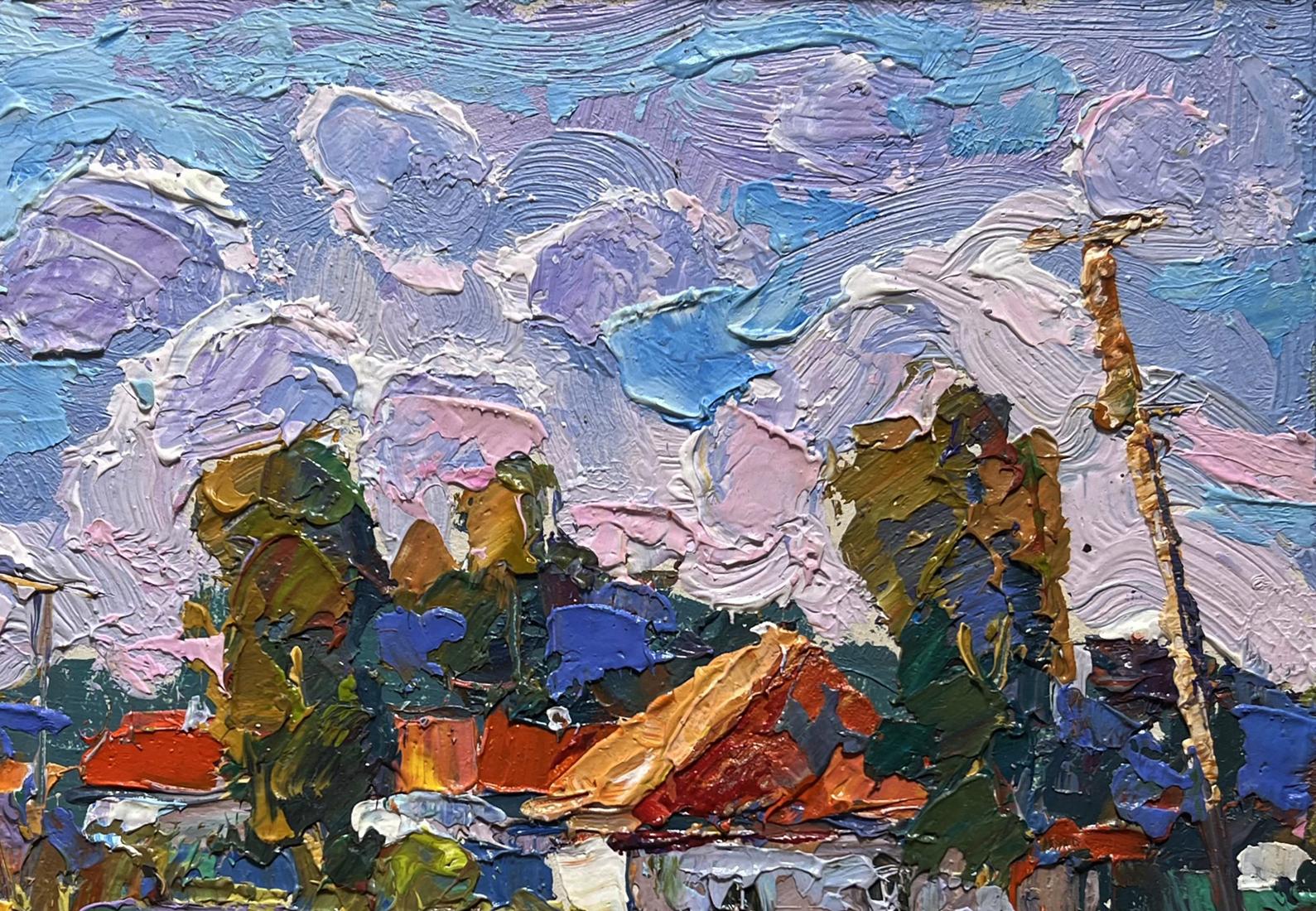 Oil painting Quiet village street by Oksana Ivanyuk with vibrant sky