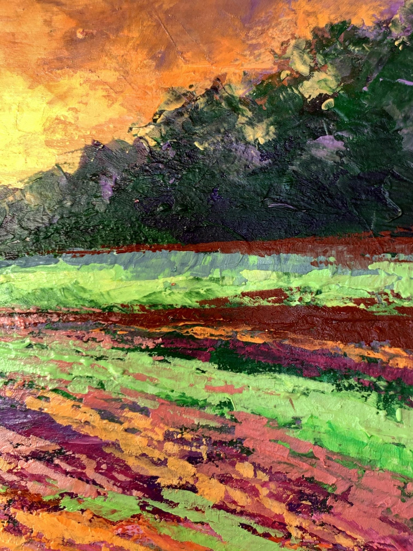 Vibrant Sunset behind the Forest oil painting by V. Zadorozhnya