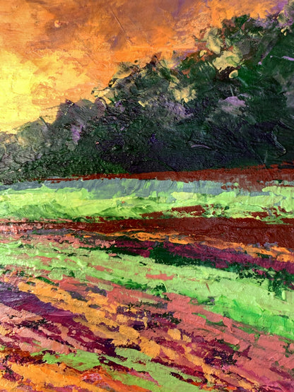 Vibrant Sunset behind the Forest oil painting by V. Zadorozhnya