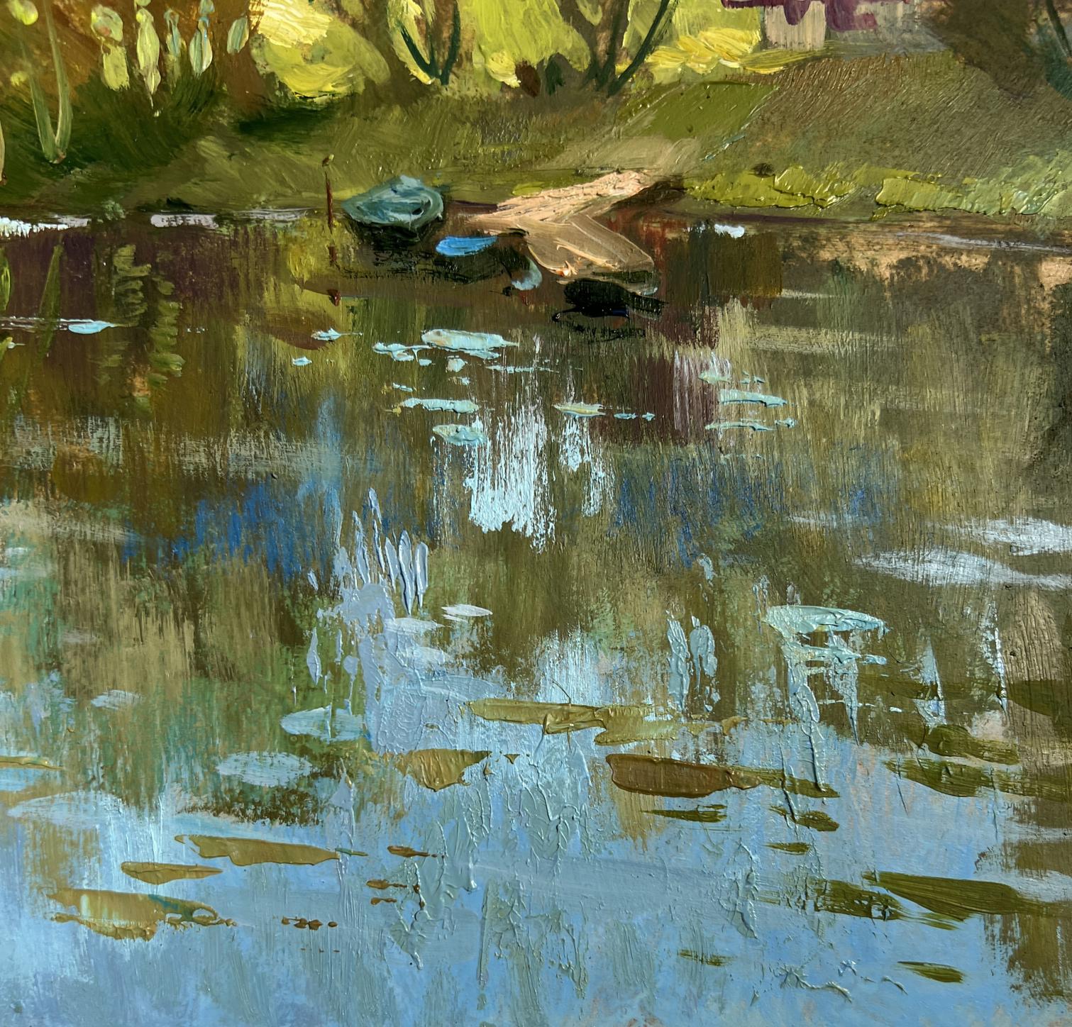 Textured impressionist painting of quiet ferryman by pond by Yuriy Suprunchuk