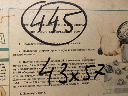 Back of Oil painting Morning breakfast Stanislav Petrashevsky with black handwritten 445 43x7 on faded R. engine compression diagram