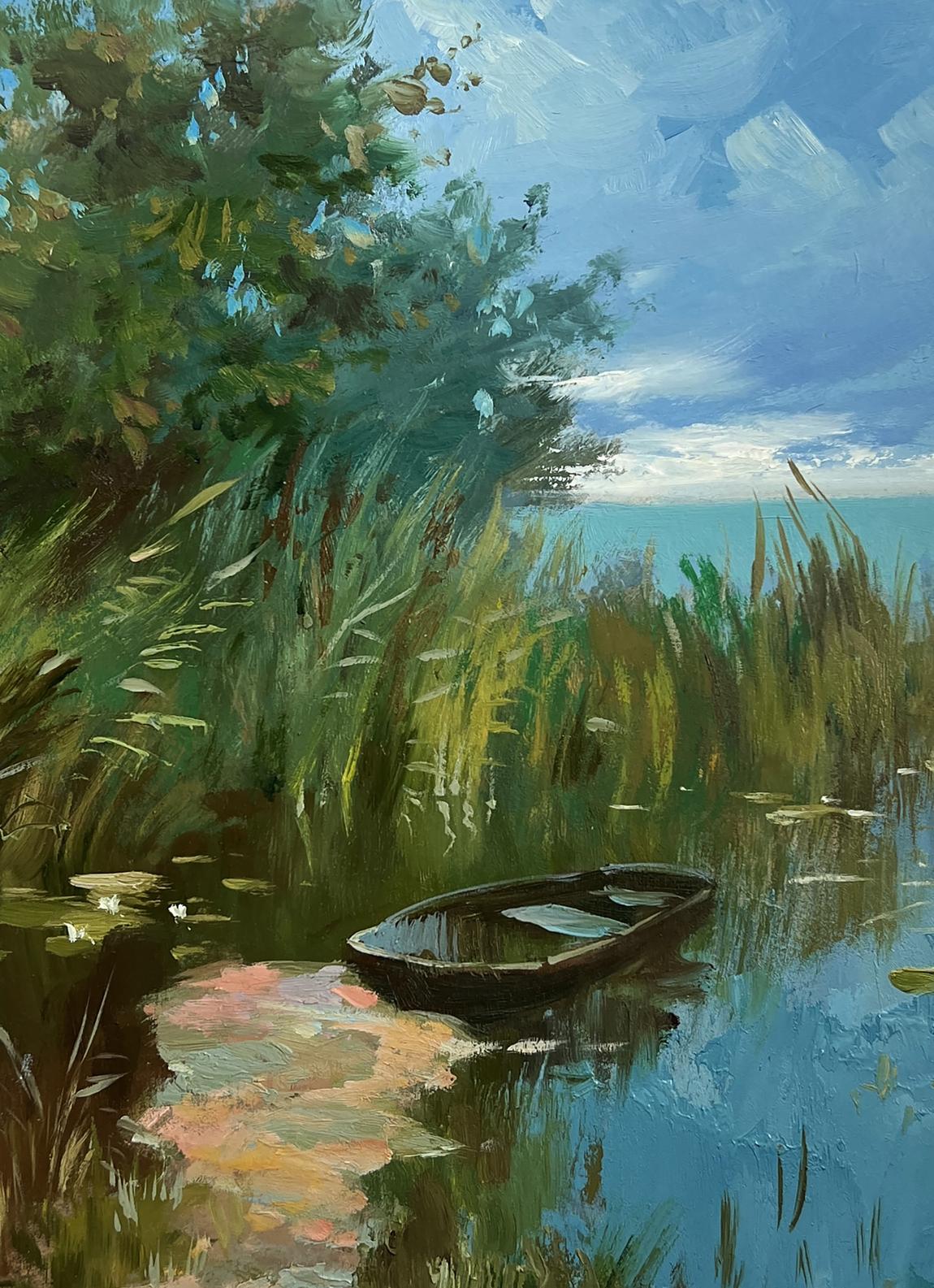 Oil painting of sunny warm day by the river by Yuriy Suprunchuk