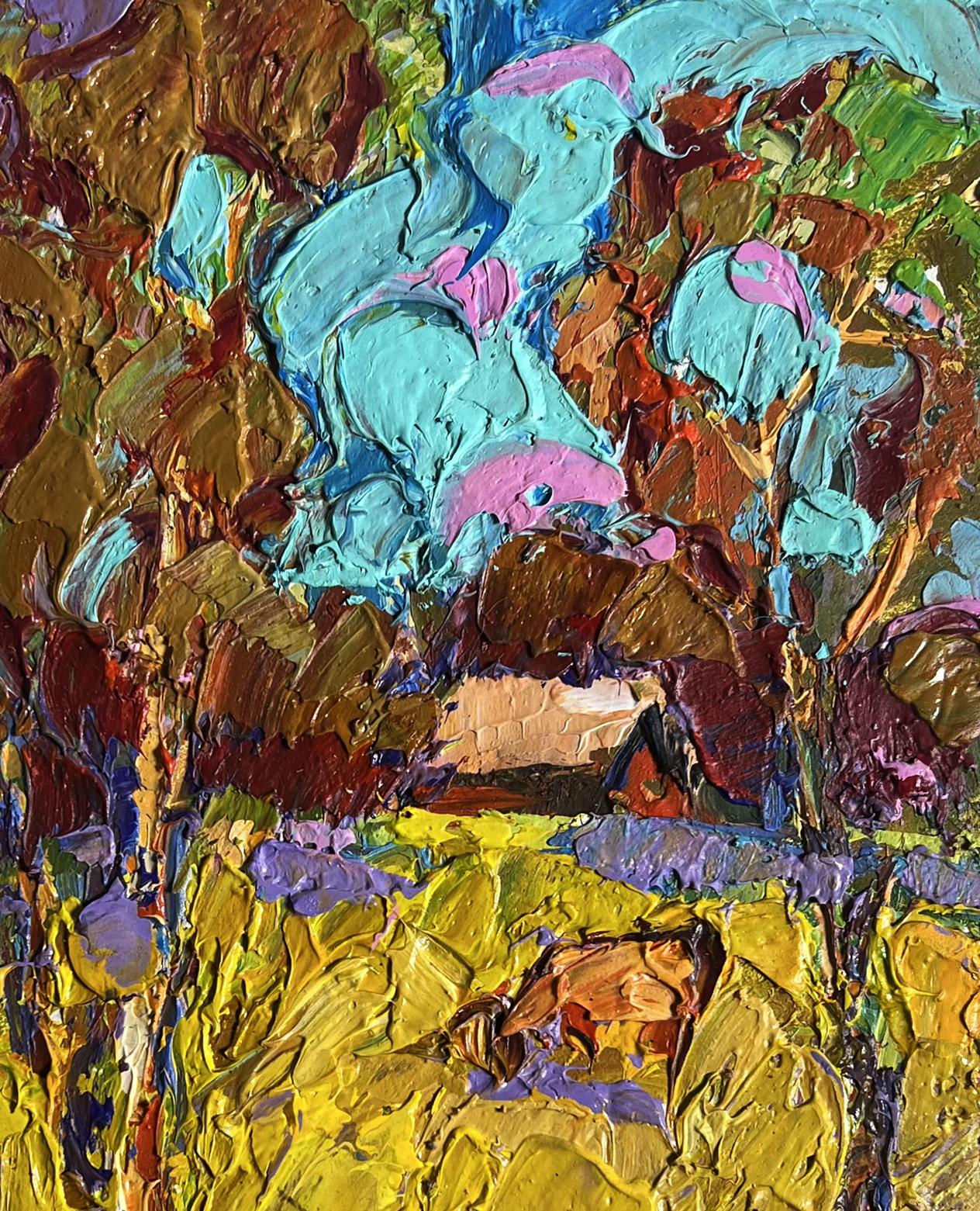 Vibrant impressionist oil painting of cow in field by Oleksiy Ivanyuk
