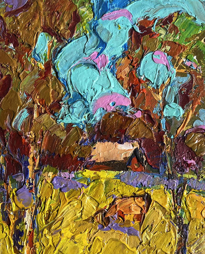 Vibrant impressionist oil painting of cow in field by Oleksiy Ivanyuk