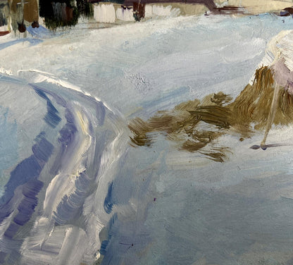 Textured impressionistic oil painting of snowy winter night landscape by Yuriy Suprunchuk