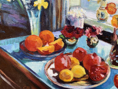 Oil painting The fruit table is set by Boris Serdyuk vibrant still life