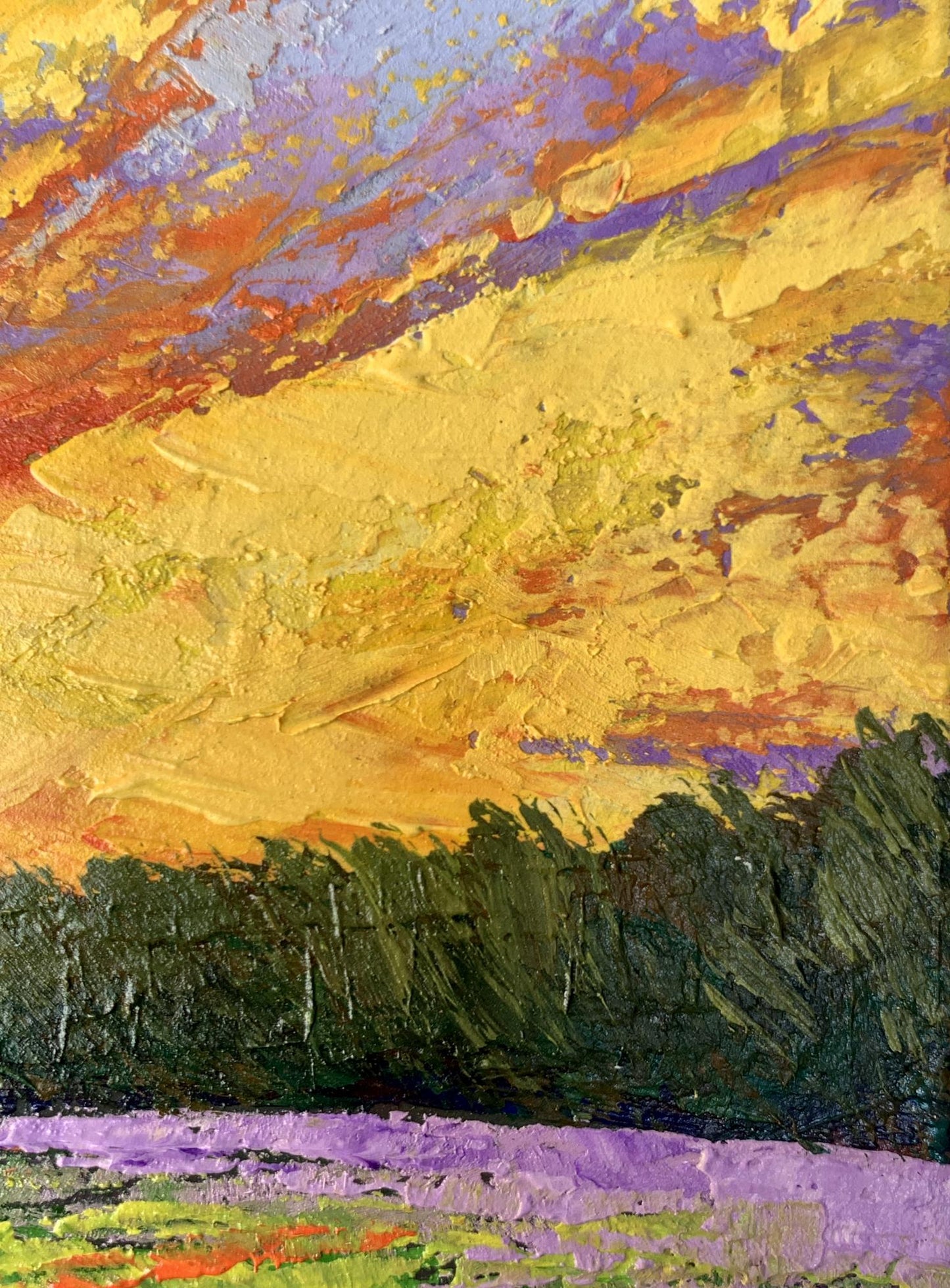 Vibrant impressionist oil painting Watching the sunset in the field by V. Zadorozhnya