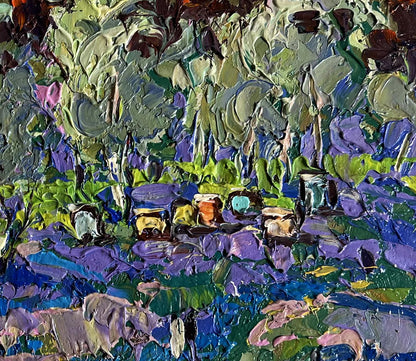 Vibrant impressionist oil painting In the shade of the garden by Oksana Ivanyuk