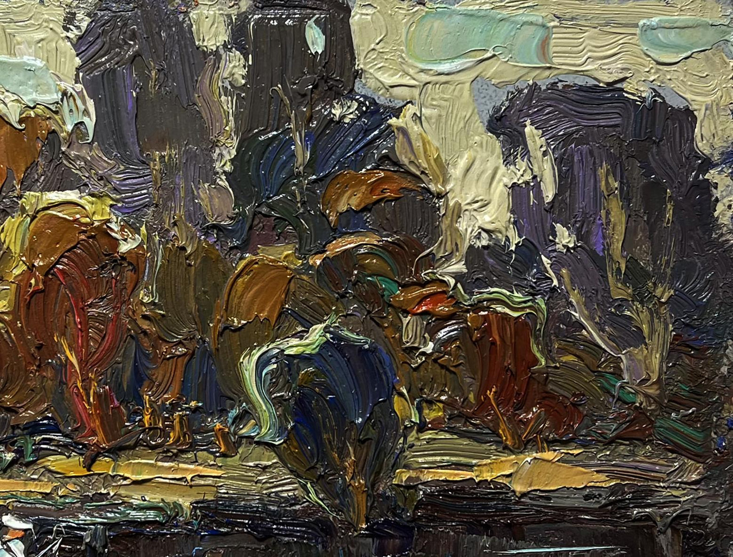 Impasto oil painting Deep into the forest across the river by Oleksiy Ivanyuk