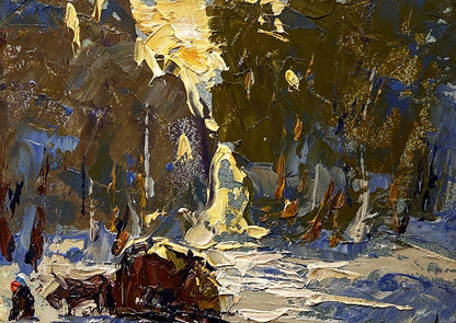 Impressionistic oil painting Winter evening in the forest by Oleksiy Ivanyuk