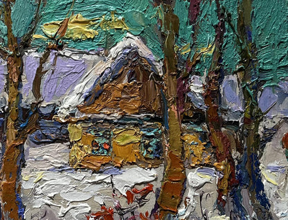 Oil painting The yard was covered with snow by Oksana Ivanyuk