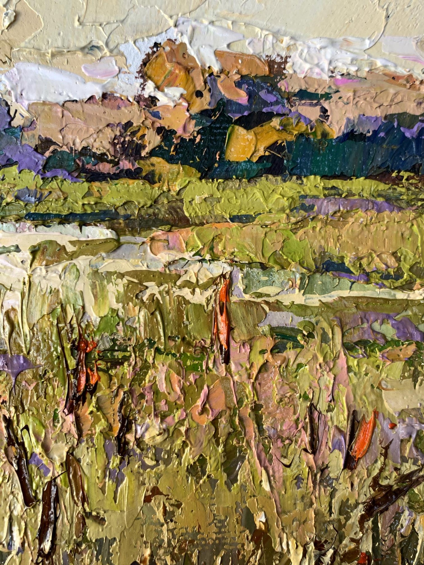 Oil painting River flood by Oksana Ivanyuk, textured impasto landscape