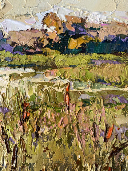 Oil painting River flood by Oksana Ivanyuk, textured impasto landscape