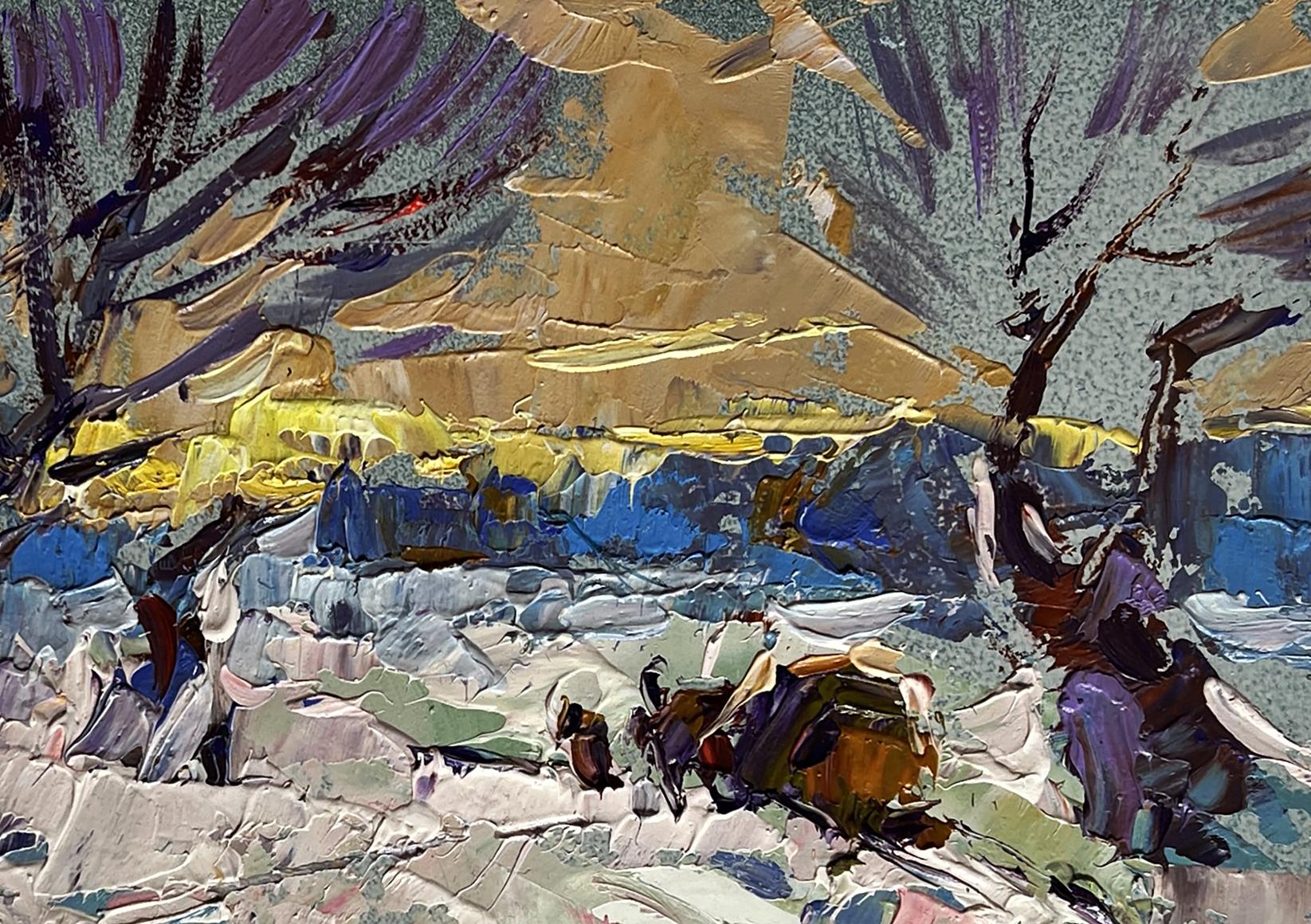 Impasto oil landscape painting Oil painting I return home in the evening in winter by Oleksiy Ivanyuk