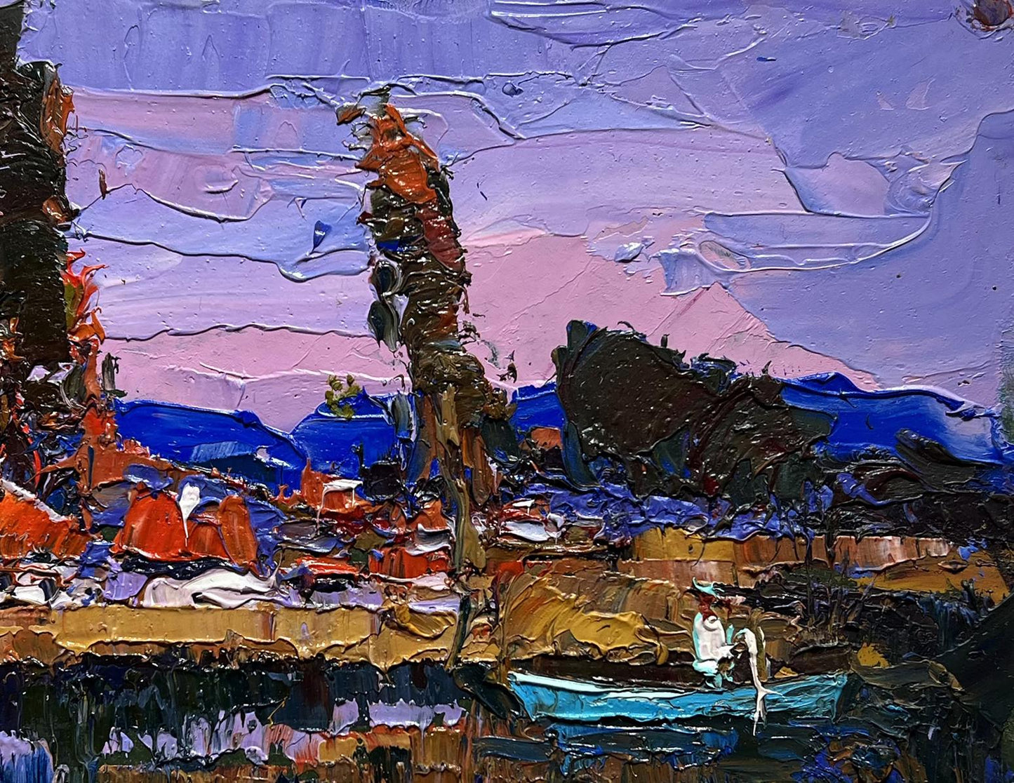 Impressionist oil painting Swimming on the lake by Oksana Ivanyuk