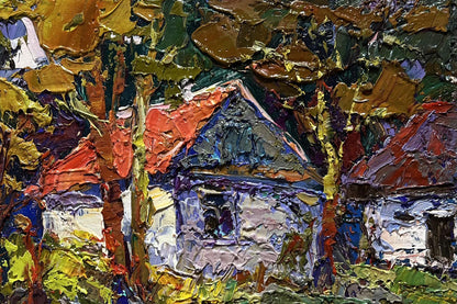 Vibrant impressionist oil painting A quiet corner in the village by Oksana Ivanyuk