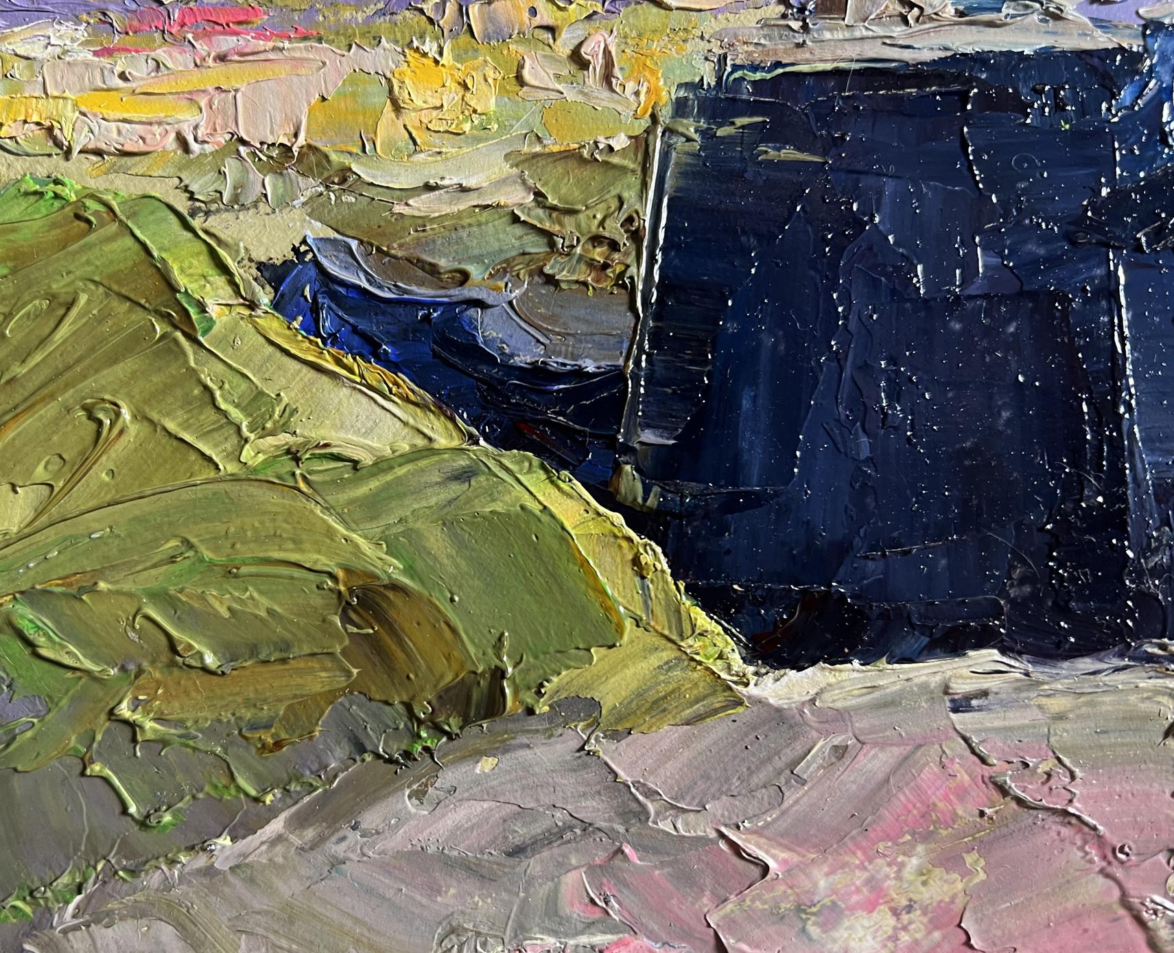 Oil painting Overlooking the fortress Boris Serdyuk with impasto greens and blues