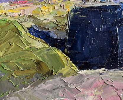 Oil painting Overlooking the fortress Boris Serdyuk with impasto greens and blues