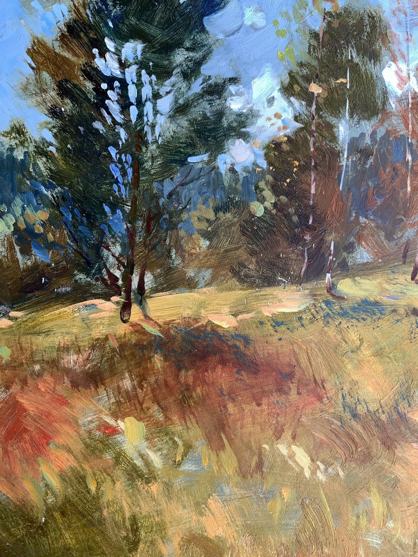 Oil painting Beginning of Autumn by Yuriy Suprunchuk, textured forest scene
