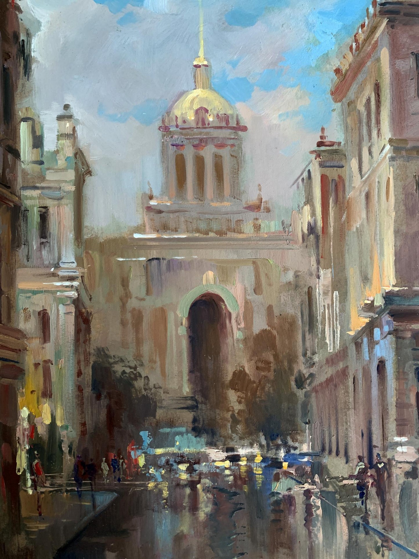 Oil painting of golden domed City Hall cathedral by Yuriy Suprunchuk